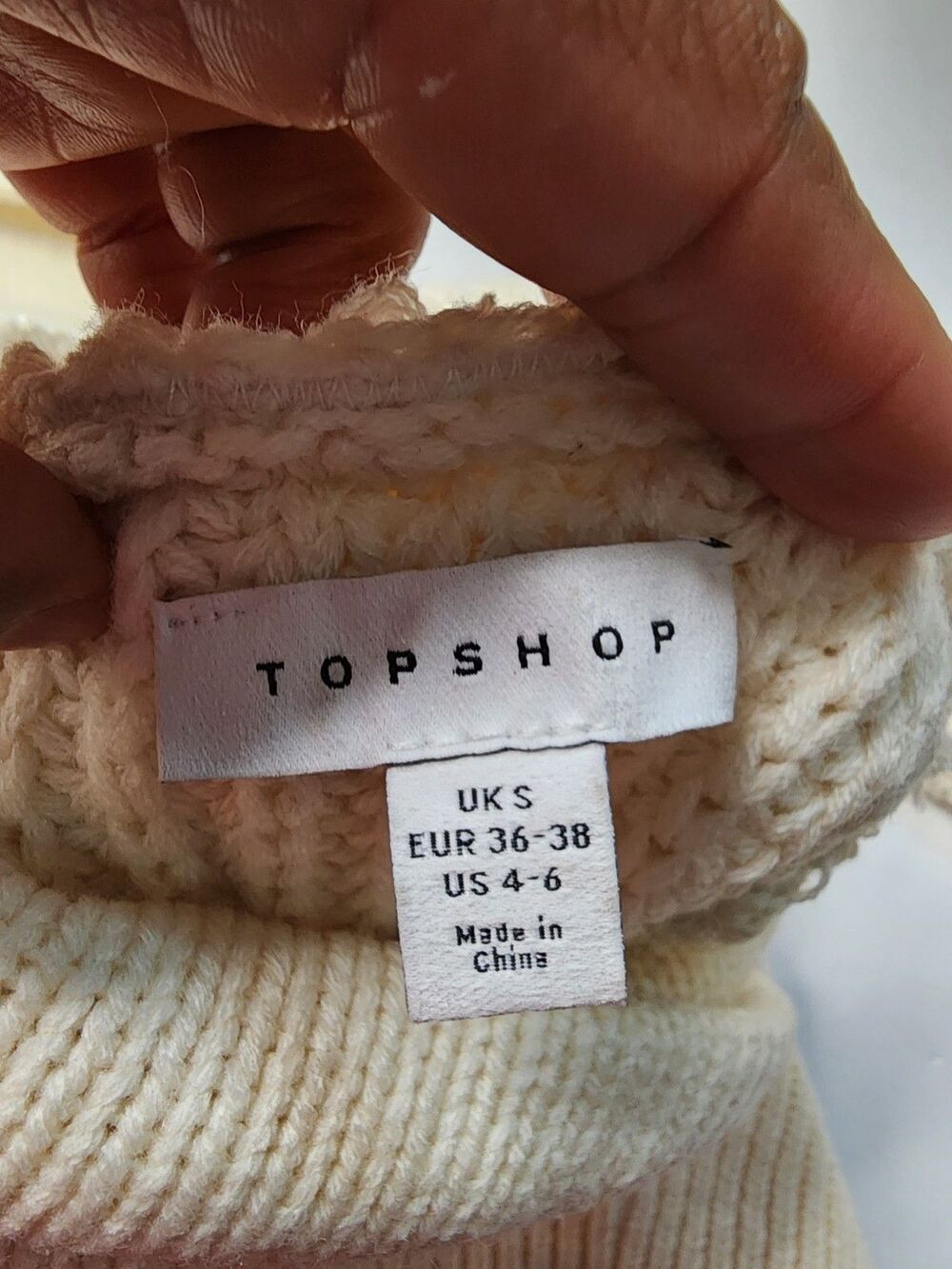 Topshop Cream Knitted Roll Neck Sweater Womens 4-6 Cream Mixed Stitch - Picture 6 of 7